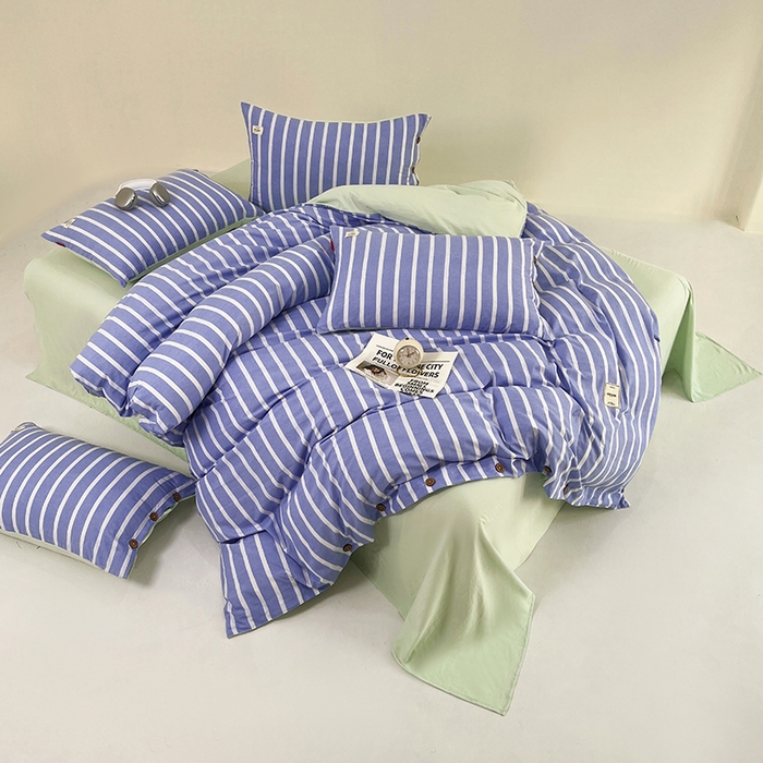 91家纺网 家纺一手货源 找家纺 睡美美 2025新款加厚色织水洗棉印染条纹四件套 柠檬苏打