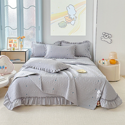 91家纺网 家纺一手货源 找家纺 （总）源舜家纺 2025新款无弹针织绣花小清新床盖夏被四件套