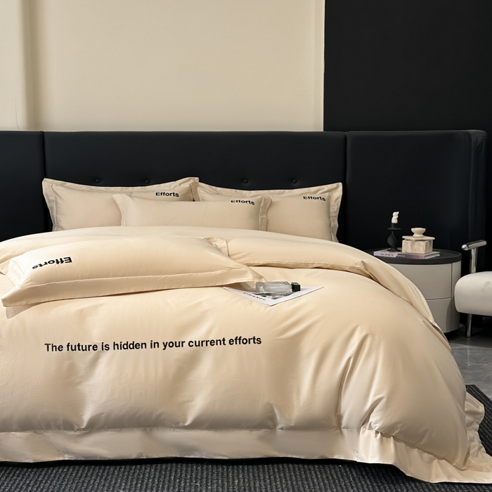 91家纺网 家纺一手货源 找家纺 新方向2025新款全棉长绒棉刺绣四件套-前程似锦 前程似锦-香槟