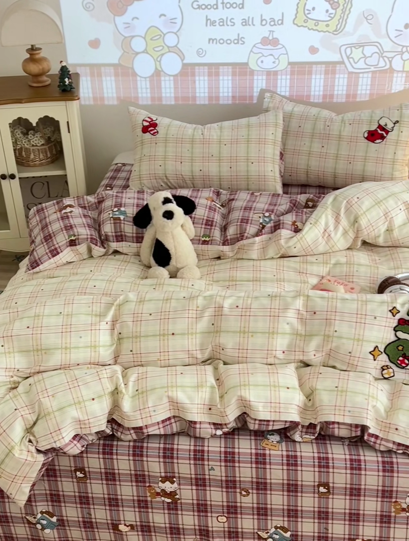 91家纺网 家纺一手货源 找家纺 （总）新款13370纯棉毛巾绣呆萌系列四件套