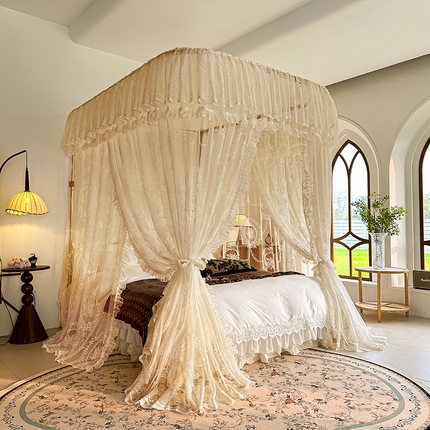 91家纺网 家纺一手货源 找家纺 都市缘蚊帐 2025新款针织电脑绣花布U型导轨蚊帐A303 303薇尔庄园-奶油玉