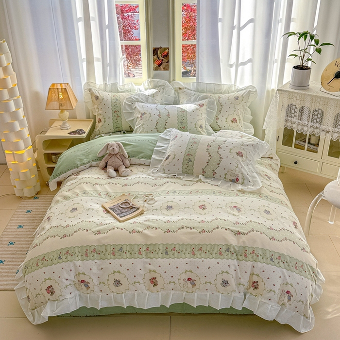 91家纺网 家纺一手货源 找家纺 2025沐辰家居-新款全棉13070全棉花边款套件 花边款-春芽