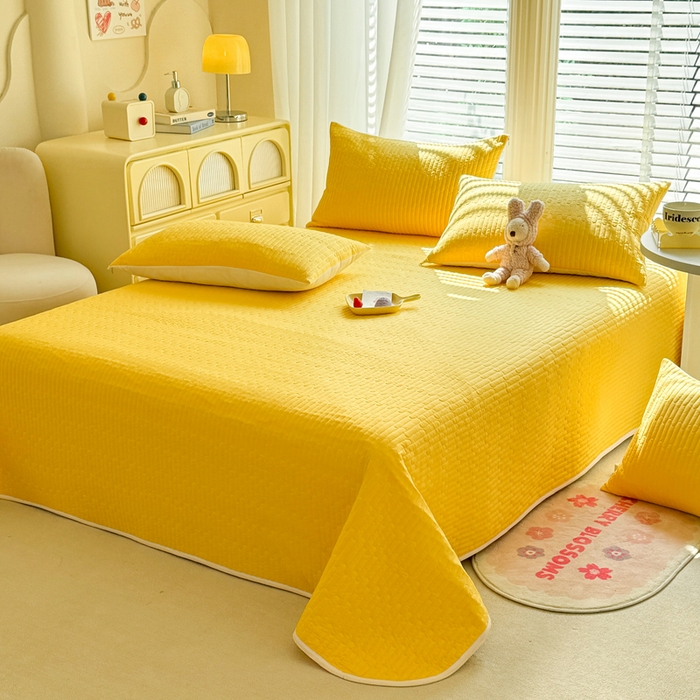 91家纺网 家纺一手货源 找家纺 花香四季2025全棉夹棉多功能床垫-床盖系列 奶黄