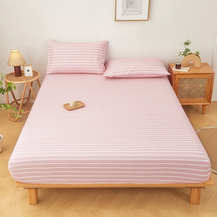 91家纺网 家纺一手货源 找家纺 慕梵家居 2025新款全棉老粗布床笠系列 全棉老粗布-宽条粉