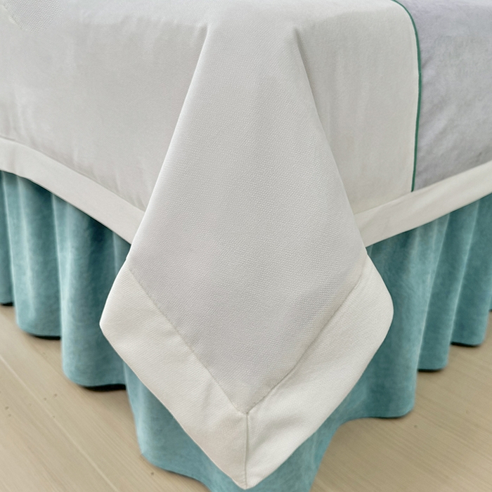 91家纺网 家纺一手货源 找家纺 不打烊家纺 2025新款贡棉美 容床罩印花款-梦之语（支持logo定制）梦之语灰色拼绿色