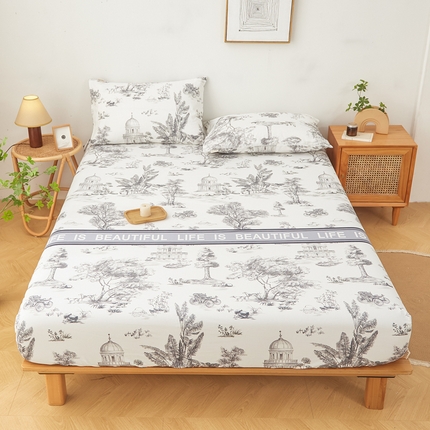 91家纺网 家纺一手货源 找家纺 慕梵家居 2025新款全棉老粗布床笠系列 全棉老粗布-觅园灰