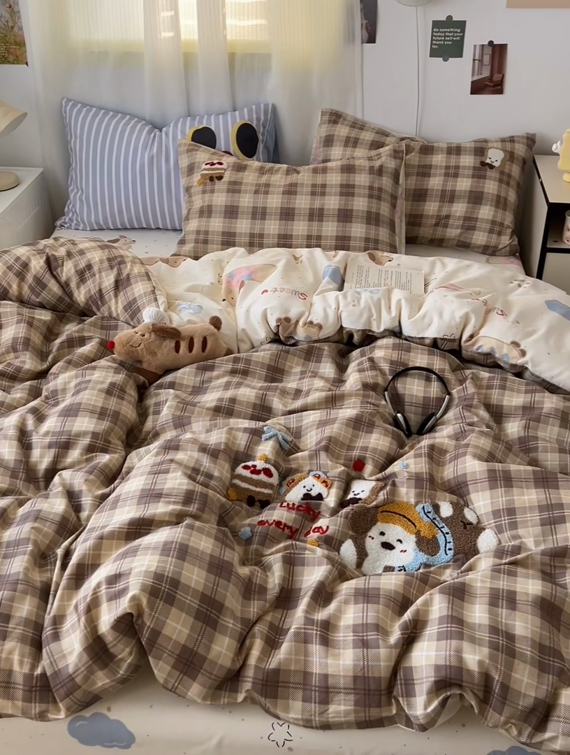 91家纺网 家纺一手货源 找家纺 （总）新款13370纯棉毛巾绣呆萌系列四件套