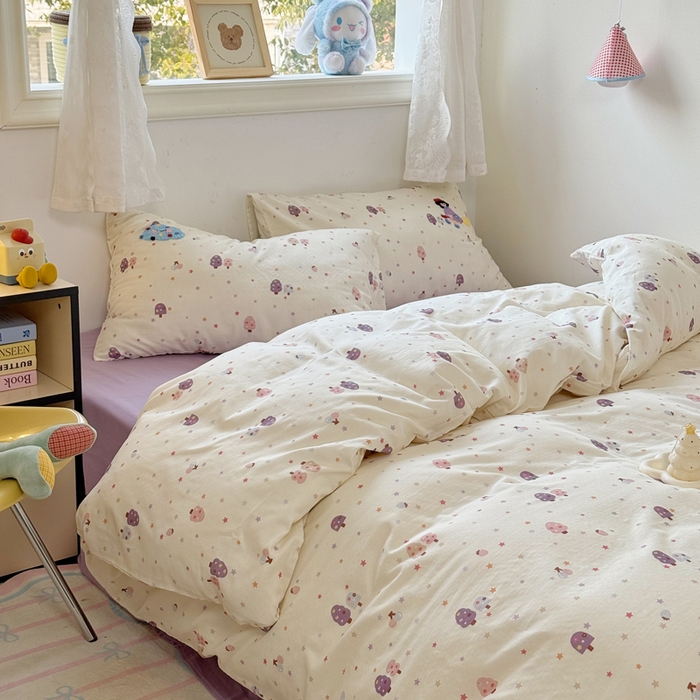 91家纺网 家纺一手货源 找家纺 澳萝拉2025春夏新款全棉纯棉双层纱毛巾绣四件套 魔法森林