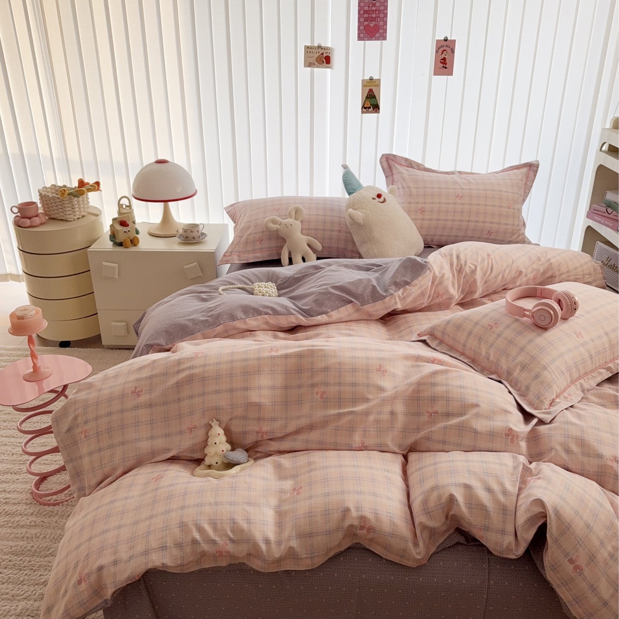 91家纺网 家纺一手货源 找家纺 于果 2025新款全棉13370四件套 格子蝴蝶结