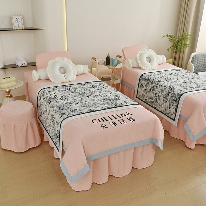 91家纺网 家纺一手货源 找家纺 不打烊家纺 2025新款贡棉美 容床罩印花款-花千城（支持logo定制）花千城玉色