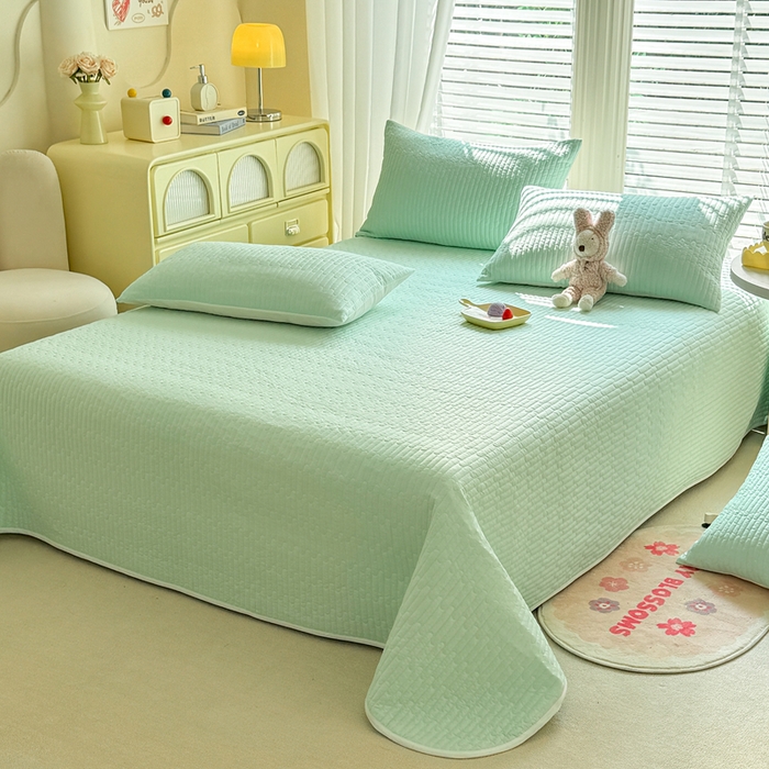 91家纺网 家纺一手货源 找家纺 花香四季2025全棉夹棉多功能床垫-床盖系列 嫩绿