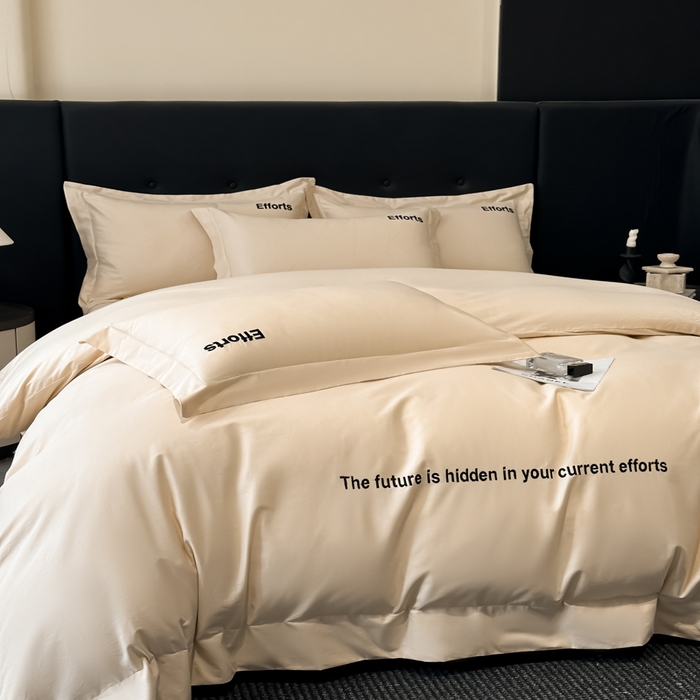 91家纺网 家纺一手货源 找家纺 新方向2025新款全棉长绒棉刺绣四件套-前程似锦 前程似锦-香槟