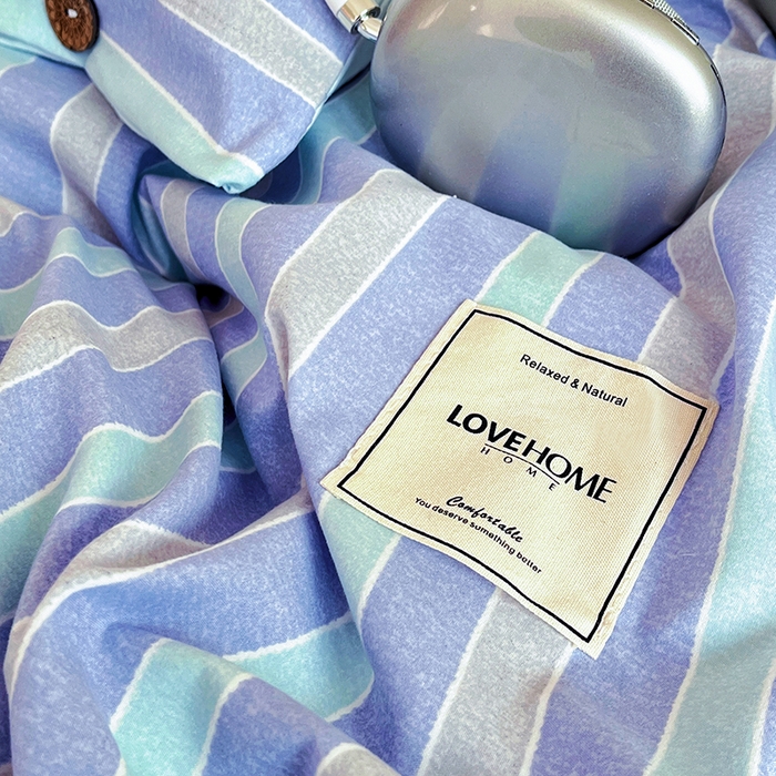 91家纺网 家纺一手货源 找家纺 睡美美 2025新款加厚色织水洗棉印染条纹四件套 海岛梦境