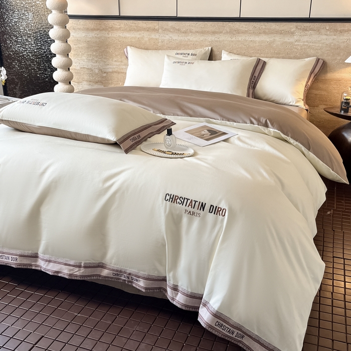 91家纺网 家纺一手货源 找家纺 瑞驰家纺 2025新款长绒棉绣花莱桉系列四件套 莱桉-贝壳白