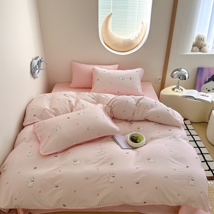 觅糖 2025新款全棉双层纱三角针萌趣卡通系列 小猫预告-粉