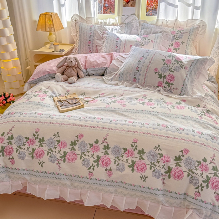 91家纺网 家纺一手货源 找家纺 2025沐辰家居-新款全棉13070全棉花边款套件 花边款-繁花