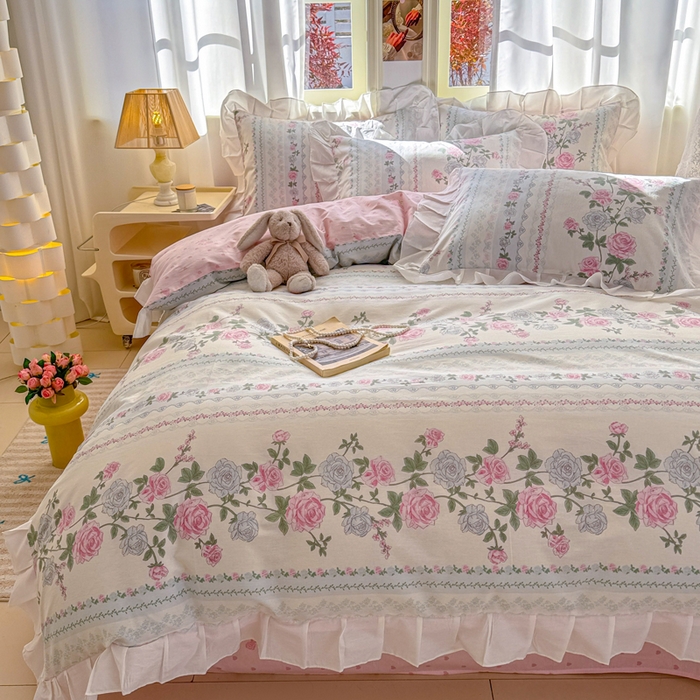 91家纺网 家纺一手货源 找家纺 2025沐辰家居-新款全棉13070全棉花边款套件 花边款-繁花