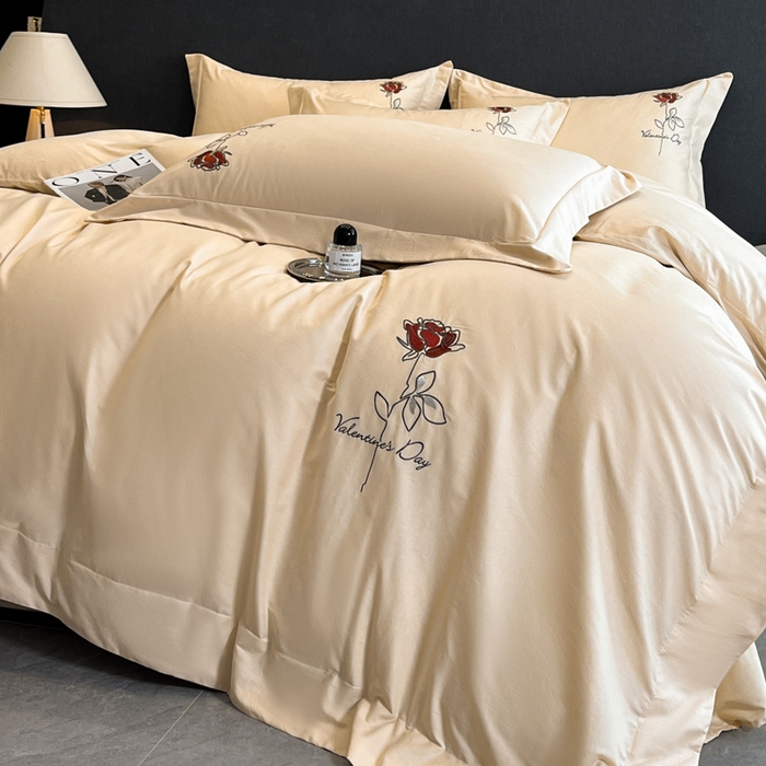 91家纺网 家纺一手货源 找家纺 新方向 2025新款全棉长绒棉刺绣四件套-梅琳娜 梅琳娜-香槟