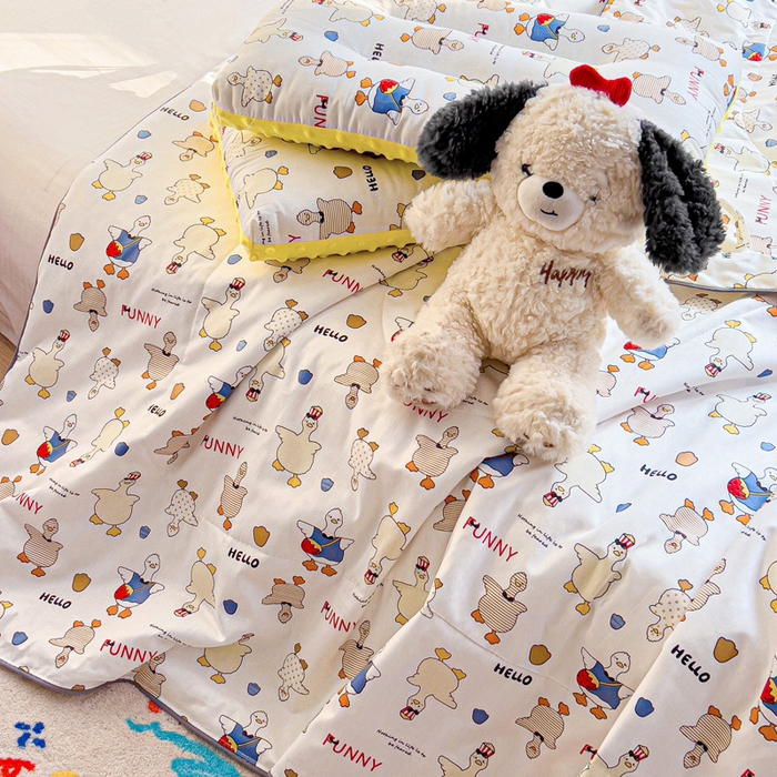 91家纺网 家纺一手货源 找家纺 十九色 2025新款全棉13372ins儿童夏被 你好鸭