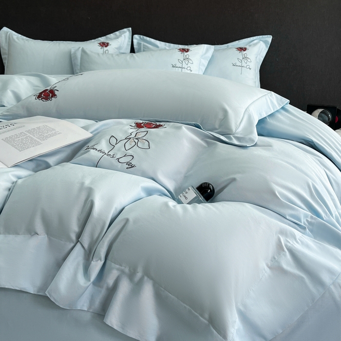 91家纺网 家纺一手货源 找家纺 新方向 2025新款全棉长绒棉刺绣四件套-梅琳娜 梅琳娜-蓝