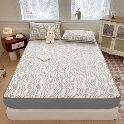 91家纺网 家纺一手货源 找家纺 迪梦思家纺  2025新款针织棉提花防水床笠 环带纹-星灰