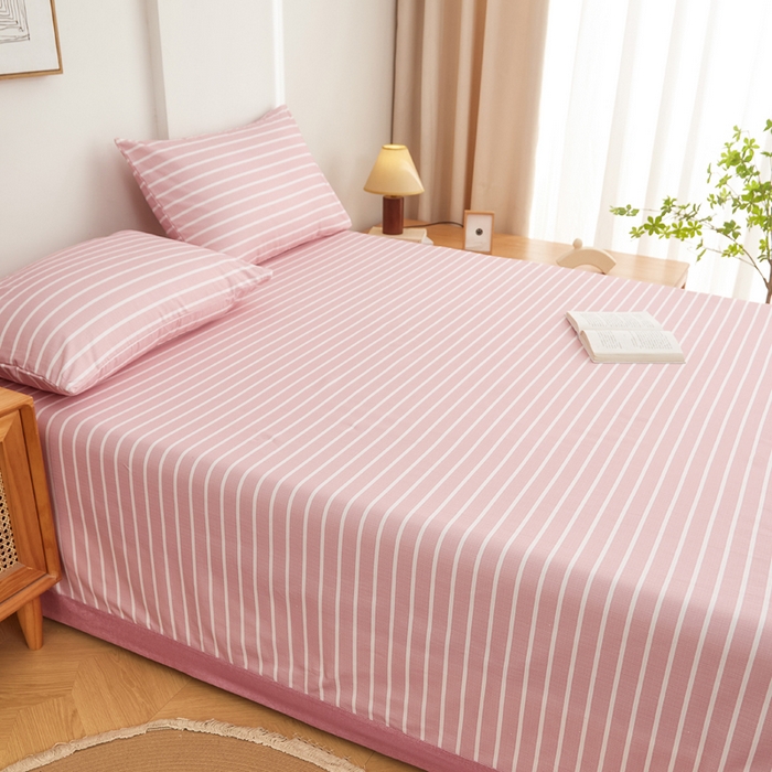 91家纺网 家纺一手货源 找家纺 慕梵家居 全棉老粗布床单系列 全棉老粗布-宽条粉