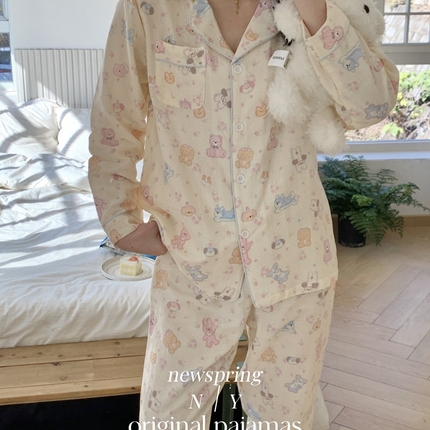 91家纺网 家纺一手货源 找家纺 2025新款精梳有氧双层纱家居服 可爱萌宠