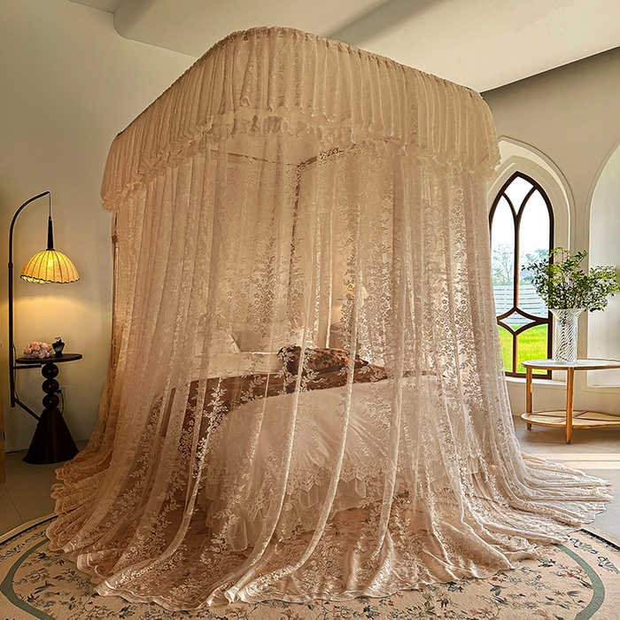 91家纺网 家纺一手货源 找家纺 都市缘蚊帐 2025新款针织电脑绣花布U型导轨蚊帐A303 303玫瑰庄园-奶油玉