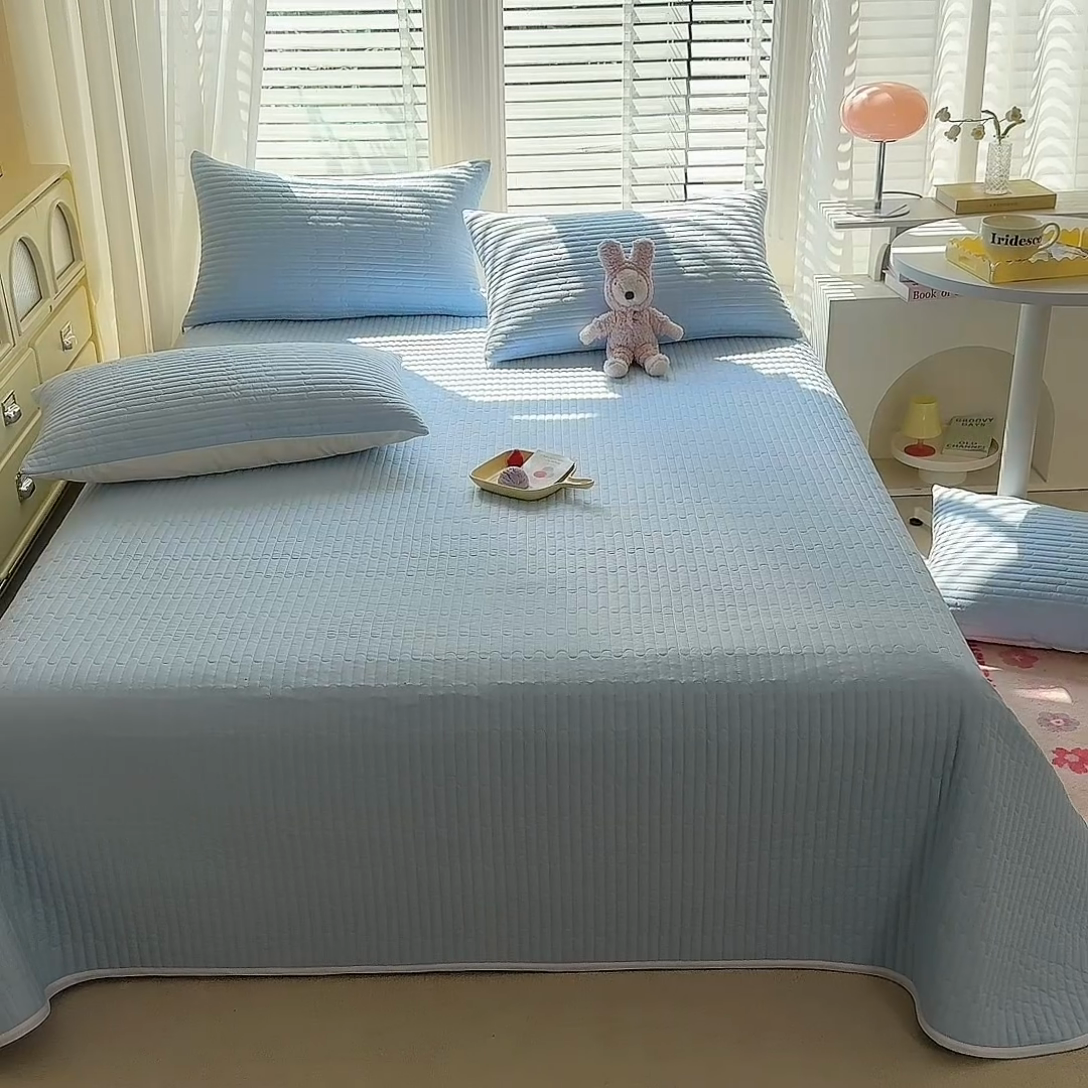 91家纺网 家纺一手货源 找家纺 花香四季2025全棉夹棉多功能床垫-床盖系列 海盐蓝