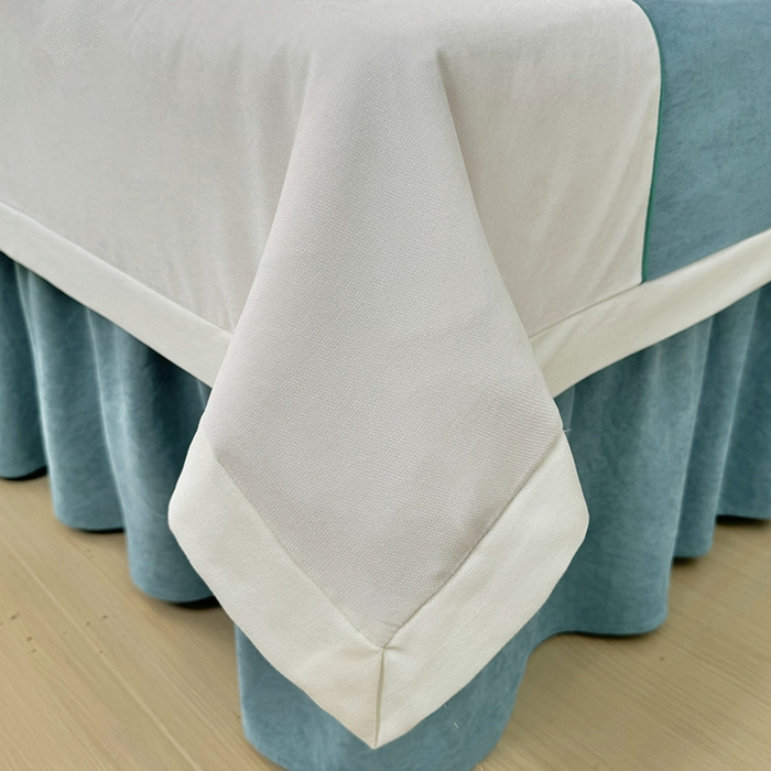 91家纺网 家纺一手货源 找家纺 不打烊家纺 2025新款贡棉美 容床罩印花款-梦之语（支持logo定制） 梦之语卡其色拼绿色