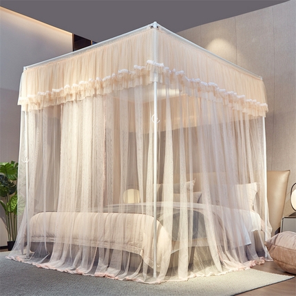 夏彩 2025新款蕾丝加柔加密外撑式25烤漆铁艺加粗支架宫廷蚊帐-88613 88613杏色