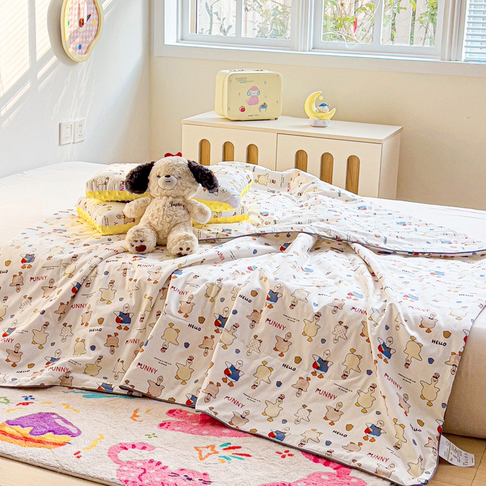 91家纺网 家纺一手货源 找家纺 十九色 2025新款全棉13372ins儿童夏被 你好鸭