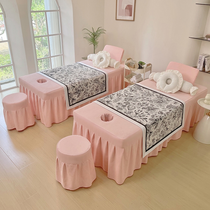 91家纺网 家纺一手货源 找家纺 不打烊家纺 2025新款贡棉美 容床罩印花款-梦之语（支持logo定制） 梦之语玉色