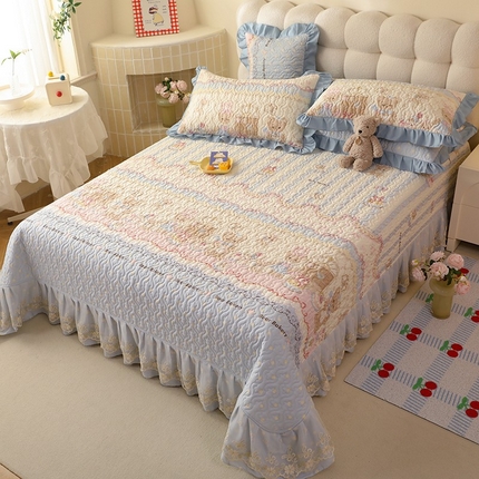 91家纺网 家纺一手货源 找家纺 美达家纺2025新款全棉蕾丝边单床盖四件套 熊仔派对