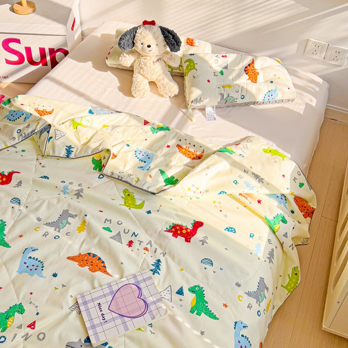 91家纺网 家纺一手货源 找家纺 十九色 2025新款全棉13372ins儿童夏被 小恐龙