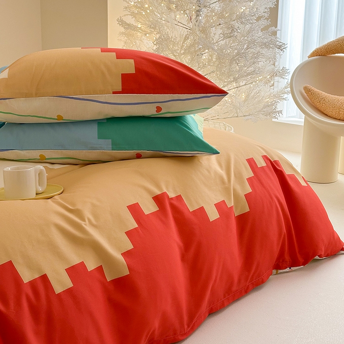 91家纺网 家纺一手货源 找家纺 典曼家纺 2025新款 AB版活性印花四件套 彩虹糖