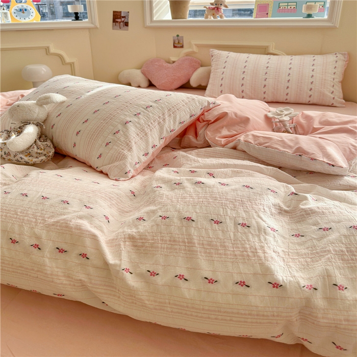 91家纺网 家纺一手货源 找家纺 琪格格纺织 2025新款美式田园色织提花系列四件套 新小花园-粉