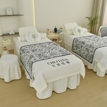 不打烊家纺 2025新款贡棉美 容床罩印花款-花千城（支持logo定制） 花千城米白色