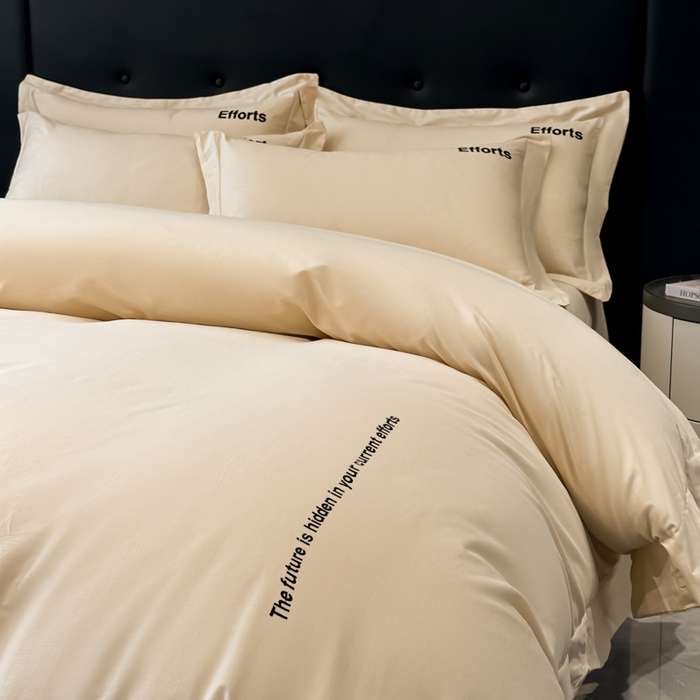 91家纺网 家纺一手货源 找家纺 新方向2025新款全棉长绒棉刺绣四件套-前程似锦 前程似锦-香槟