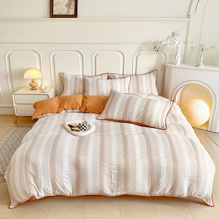 91家纺网 家纺一手货源 找家纺 木子家纺 2025新款水洗棉贝壳边四件套-锦绣前程系列 凌霄黄