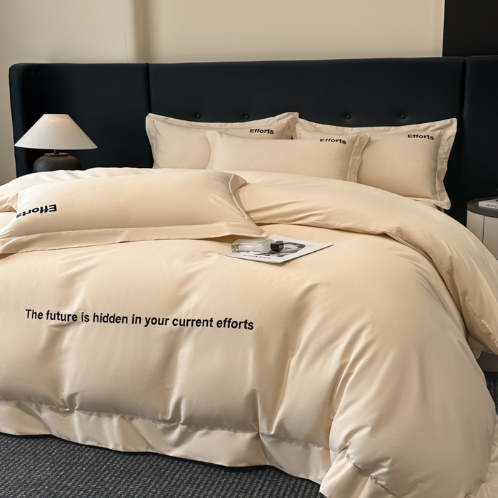 91家纺网 家纺一手货源 找家纺 新方向2025新款全棉长绒棉刺绣四件套-前程似锦 前程似锦-香槟