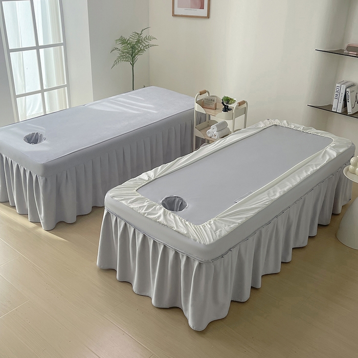 91家纺网 家纺一手货源 找家纺 不打烊家纺 2025新款贡棉美 容床罩印花款-梦之语（支持logo定制） 梦之语灰色