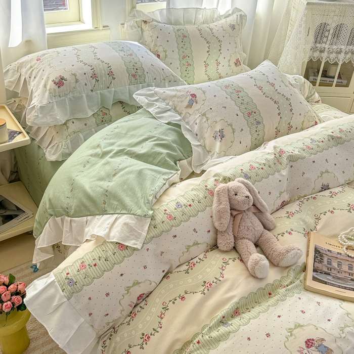 91家纺网 家纺一手货源 找家纺 2025沐辰家居-新款全棉13070全棉花边款套件 花边款-春芽