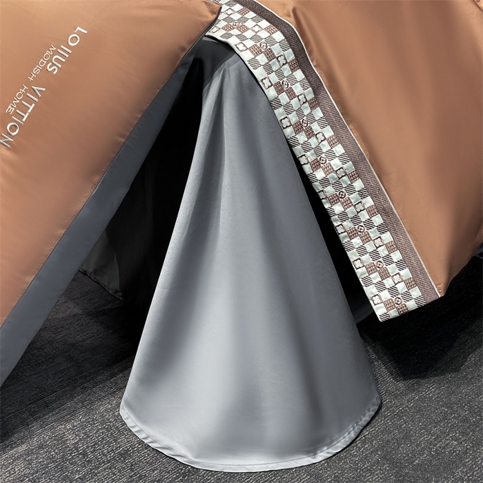 91家纺网 家纺一手货源 找家纺 瑞驰家纺 2025新款长绒棉绣花棋盘格系列四件套 棋盘格-摩卡橙