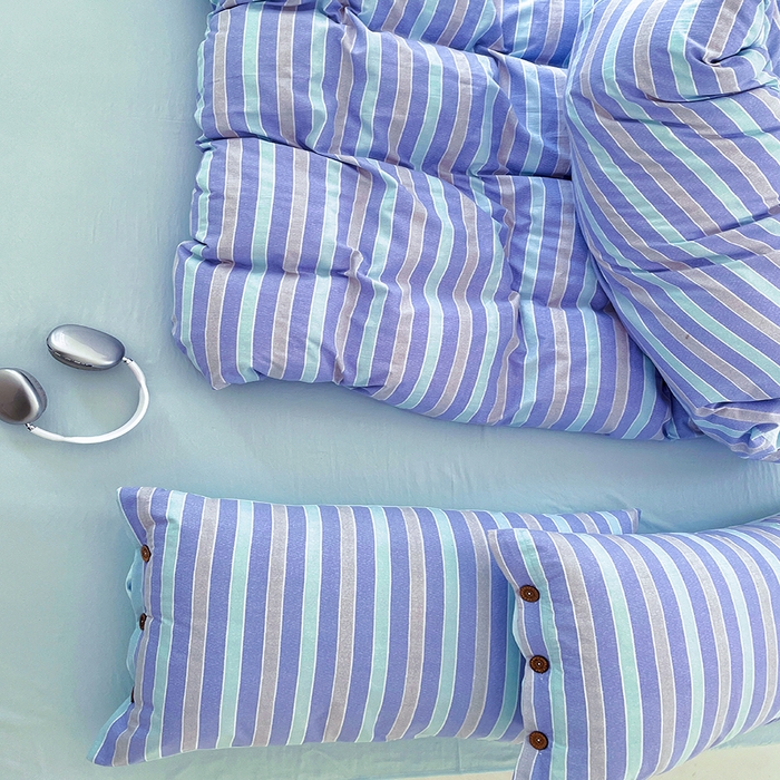 91家纺网 家纺一手货源 找家纺 睡美美 2025新款加厚色织水洗棉印染条纹四件套 海岛梦境