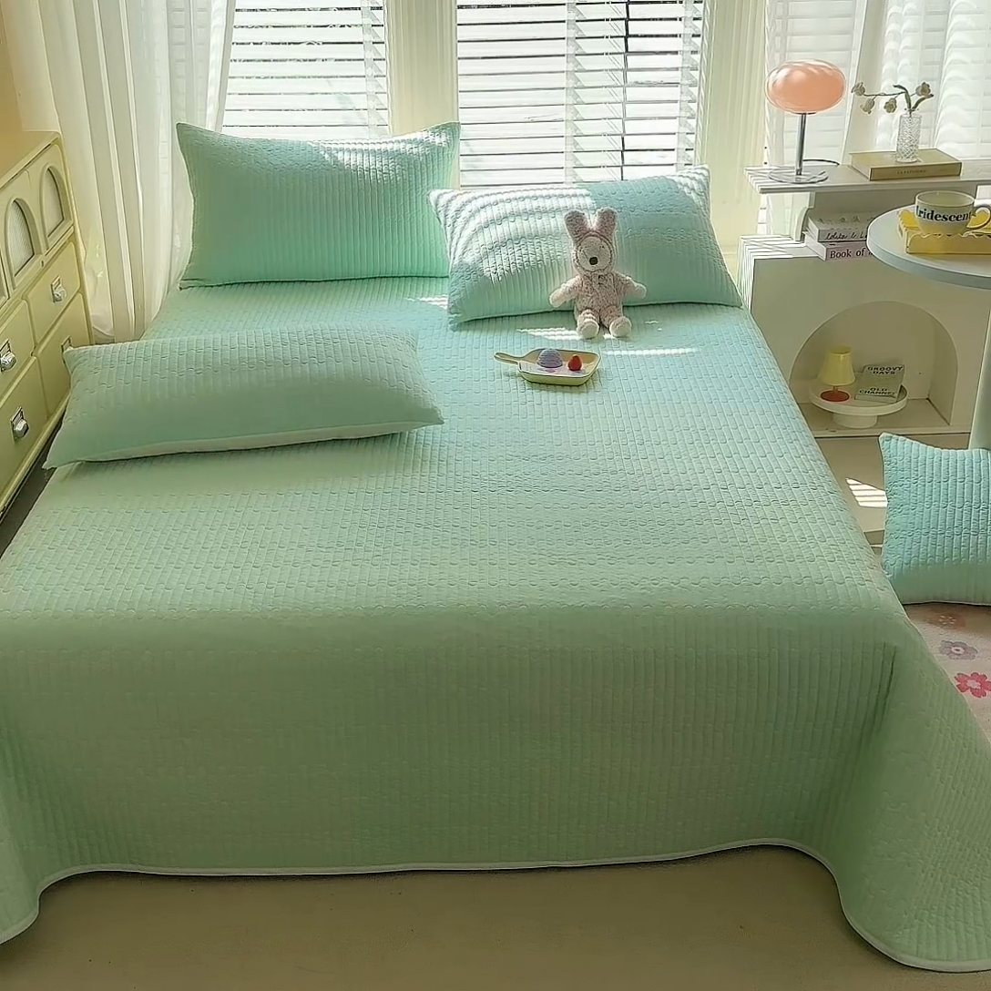 91家纺网 家纺一手货源 找家纺 花香四季2025全棉夹棉多功能床垫-床盖系列 嫩绿