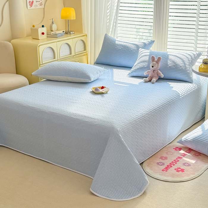 91家纺网 家纺一手货源 找家纺 花香四季2025全棉夹棉多功能床垫-床盖系列 海盐蓝