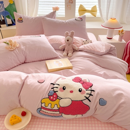 优贝 2025爆款水洗棉云朵棉毛巾绣四件套（提供买家绣） 粉色KT