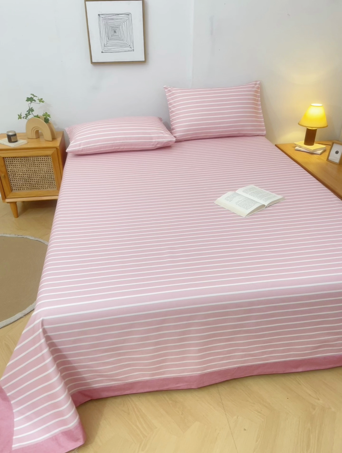 91家纺网 家纺一手货源 找家纺 慕梵家居 全棉老粗布床单系列 全棉老粗布-宽条粉