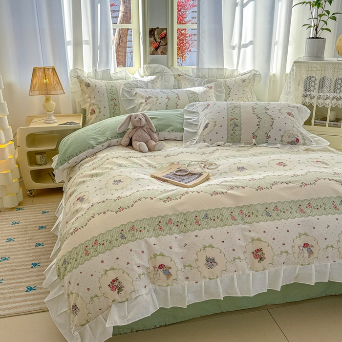 91家纺网 家纺一手货源 找家纺 2025沐辰家居-新款全棉13070全棉花边款套件 花边款-春芽